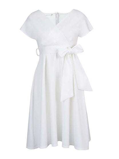 Einfarbige Midikleider mit Schleife und V-Ausschnitt 