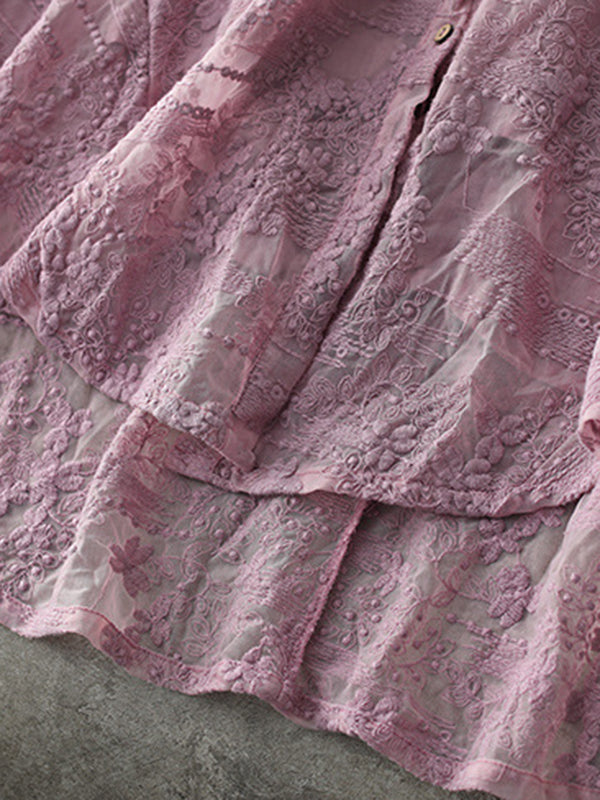 Vintage Loose Embroidered Lace Hollow Blouse