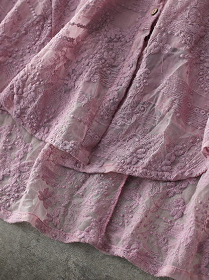 Vintage Loose Embroidered Lace Hollow Blouse