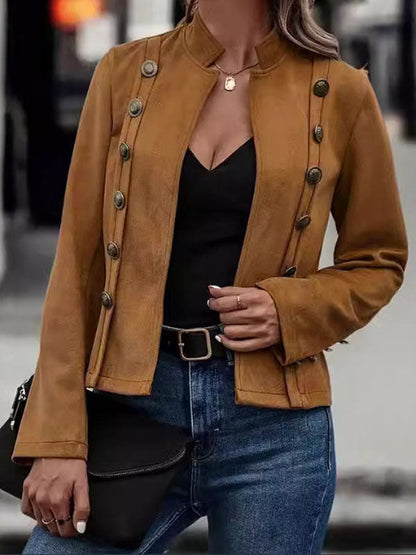 Vêtements d'extérieur amples à manches longues, boutonnés et à col montant fendu 