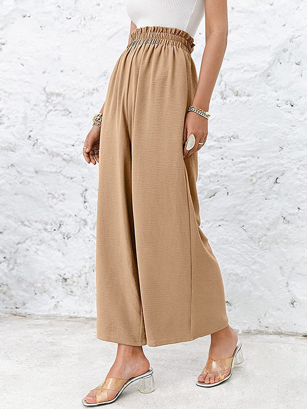 Simple Wide Leg Loose Elasticity Casual Pants Bottoms