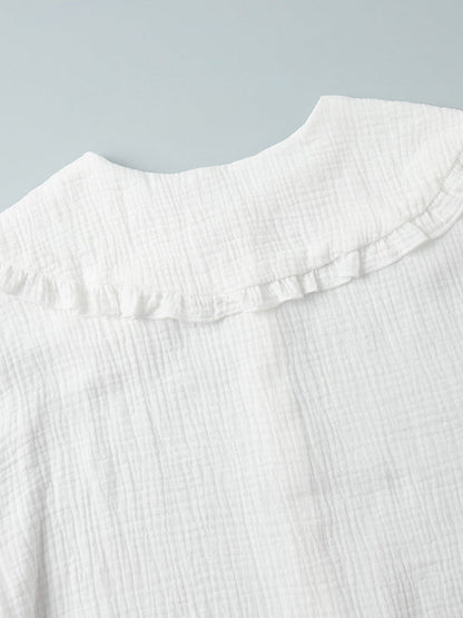 Long Sleeves Ruffled See-Through Split-Joint Peter Pan Collar Blouses&Shirts Tops