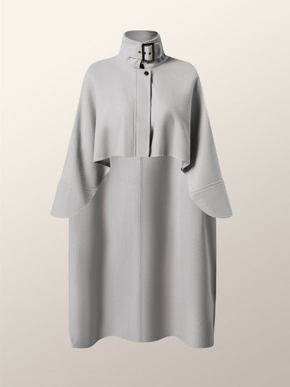 Casual High-Low Loose Solid Color Stand Collar Cape Jackets