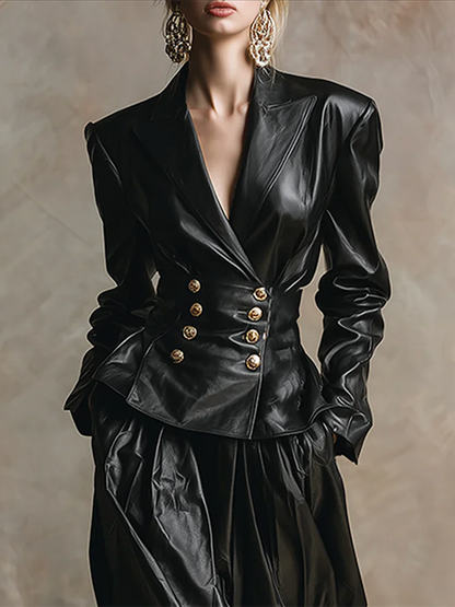 Long Sleeves Buttoned Solid Color Notched Collar Jackets Outerwear