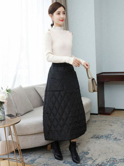 Vintage Loose Elasticity High-Waisted A-Line Padded Skirt Bottom