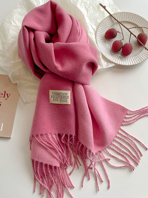 Keep Warm Tasseled Shawl&Scarf DEEP PINK One_size