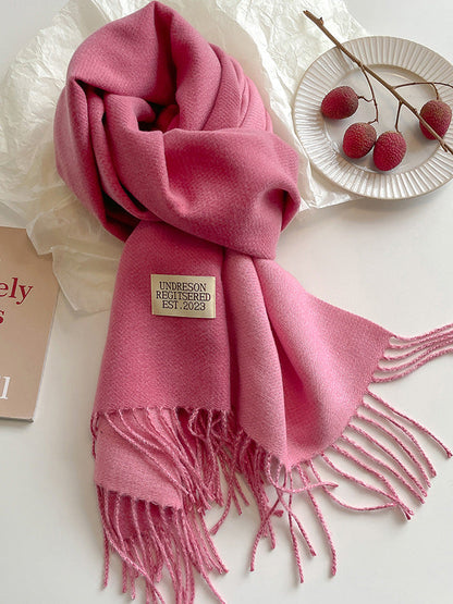 Keep Warm Tasseled Shawl&Scarf DEEP PINK One_size