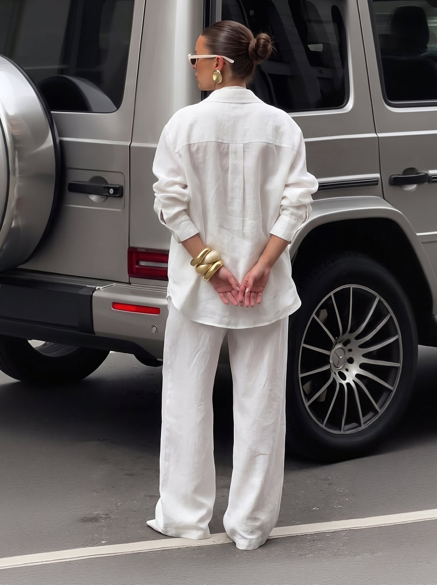 Solid Color Pockets Wide Leg Loose Trousers Pants