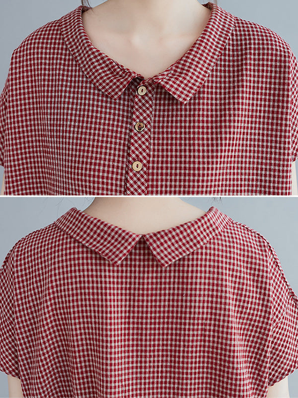 Robe mi-longue à carreaux ample et boutonnée, style rétro artistique 