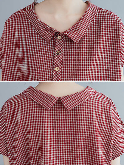 Robe mi-longue à carreaux ample et boutonnée, style rétro artistique 