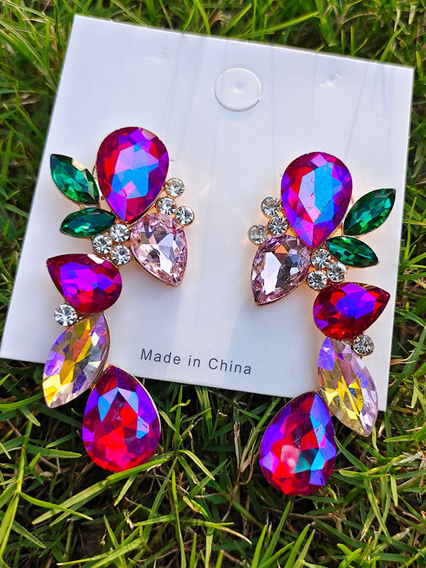 Geometric Rhine Stones Drop Earrings One_size