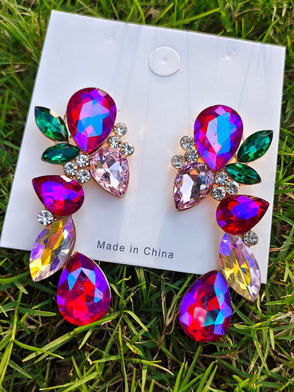Geometric Rhine Stones Drop Earrings One_size