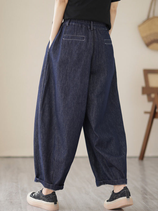 Vintage Loose Elastics Jean Pants Bottoms