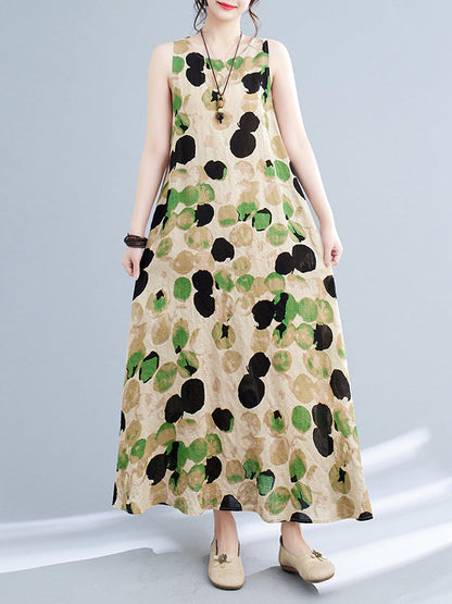 Robe longue ample sans manches à imprimé fendu et col rond 