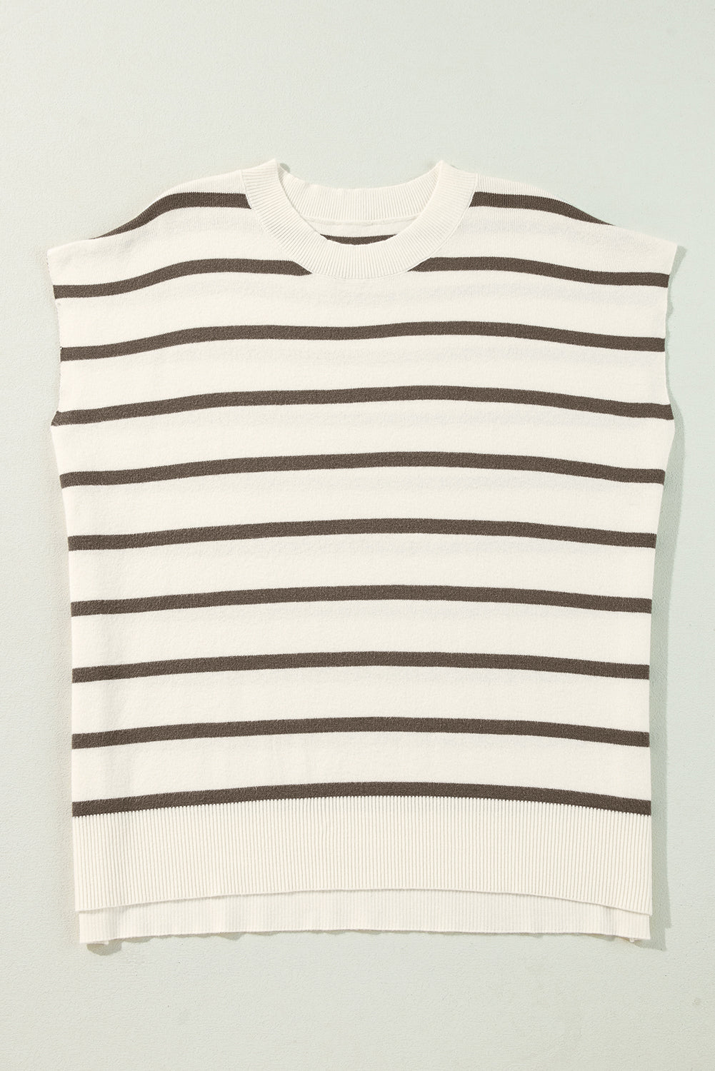 White Side Slits Crewneck Short Sleeve Sweater Tee