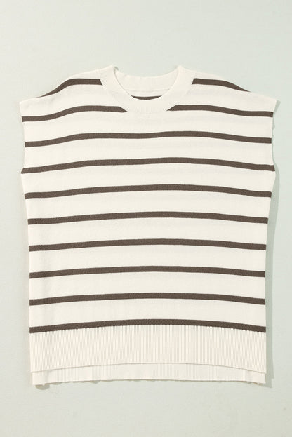 White Side Slits Crewneck Short Sleeve Sweater Tee