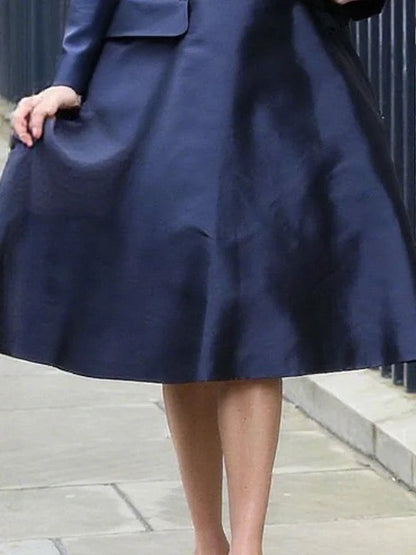 A-Line High Waisted Pockets Solid Color Square-Neck Midi Dresses