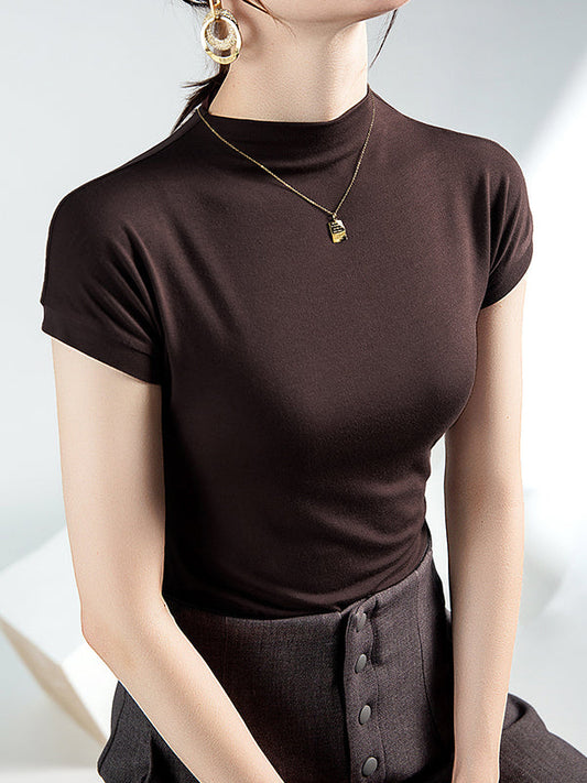 T-shirts à manches courtes, slim, couleur unie, col montant 