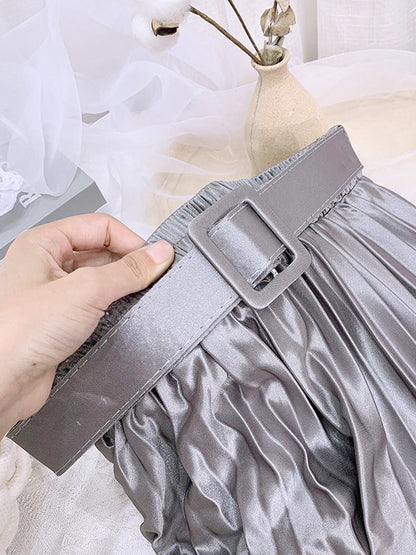 Loose Pleated Solid Color Skirts Bottoms