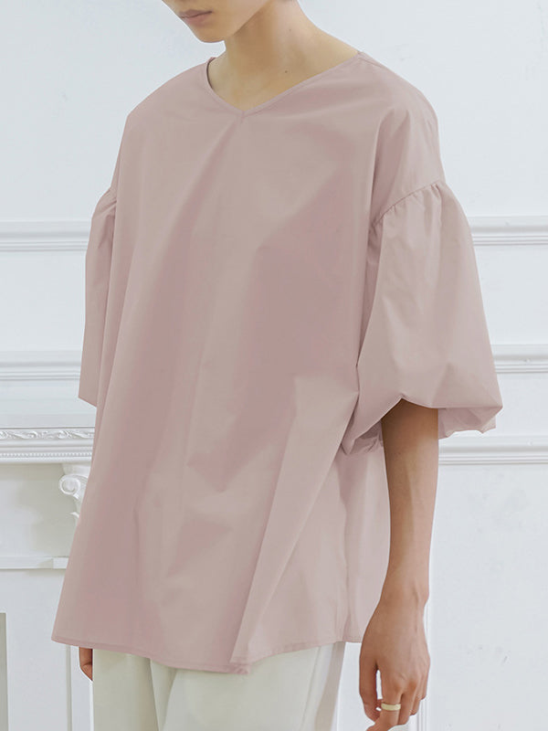 Halbarm Lose Einfarbig V-Ausschnitt Blusen &amp; Hemden Tops 