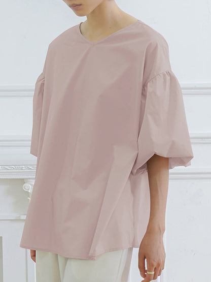 Halbarm Lose Einfarbig V-Ausschnitt Blusen &amp; Hemden Tops 