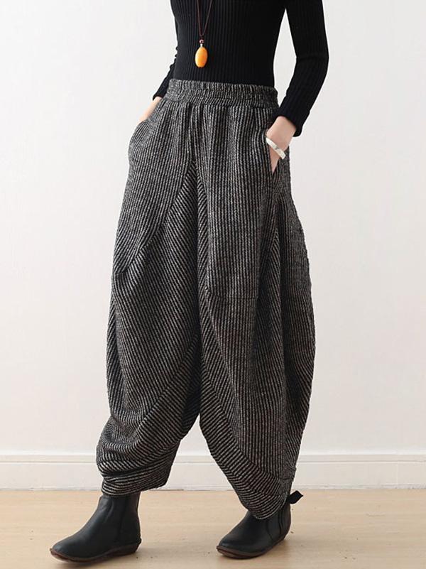 Pantalon large asymétrique en tricot épais vintage à jambes lanternes 