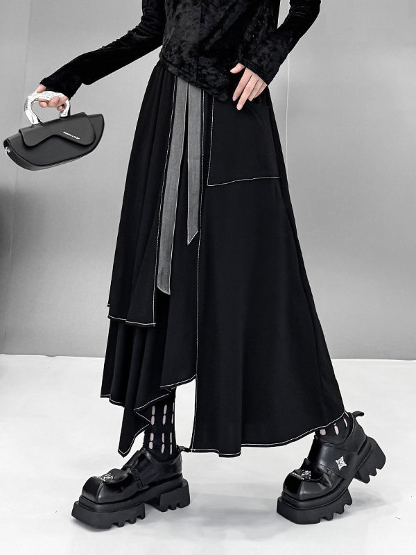 A-Line Irregularity Contrast Color Split-Joint Skirts Bottoms