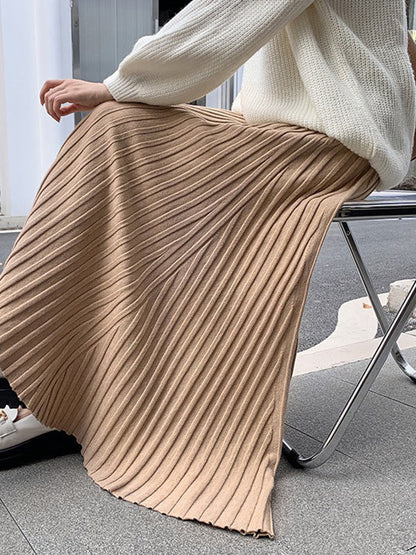 A-Line High Waisted Pleated Solid Color Skirts Bottoms KHAKI One_size
