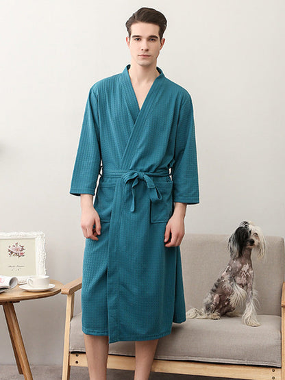 Comfortable Solid Bandage Thin Pajama Robe GREEN Men