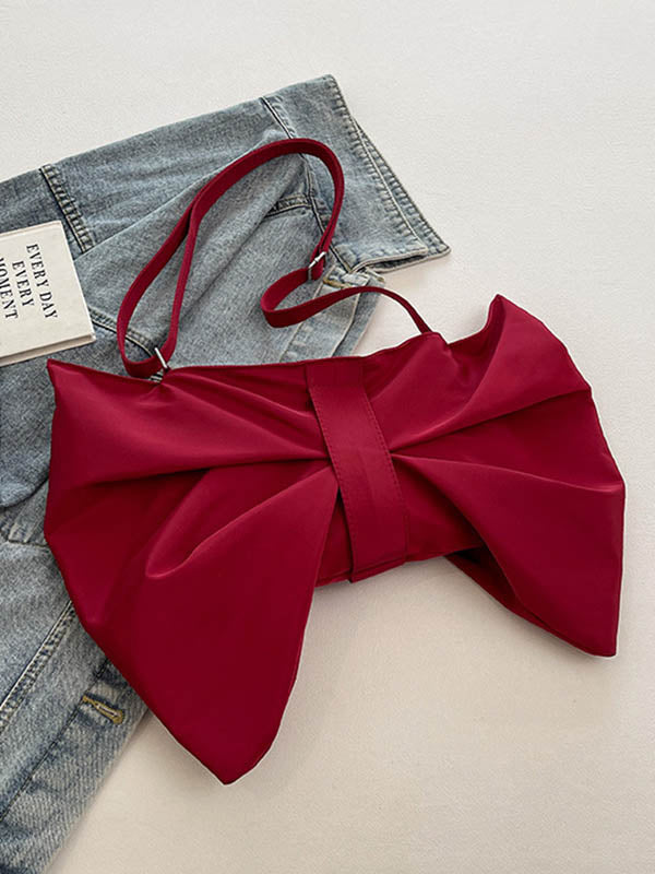 Bowknot Solid Color Zipper Shoulder Bags