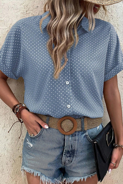 Khaki Dotted Print Cuffed Short Sleeve Shirt