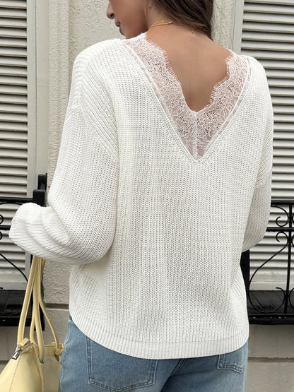 Split-Joint Solid Color Loose Long Sleeves V-neck Sweater Tops Pullovers