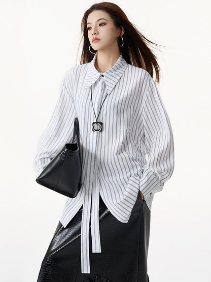 Long Sleeves Loose Striped Lapel Collar Blouses&Shirts Tops