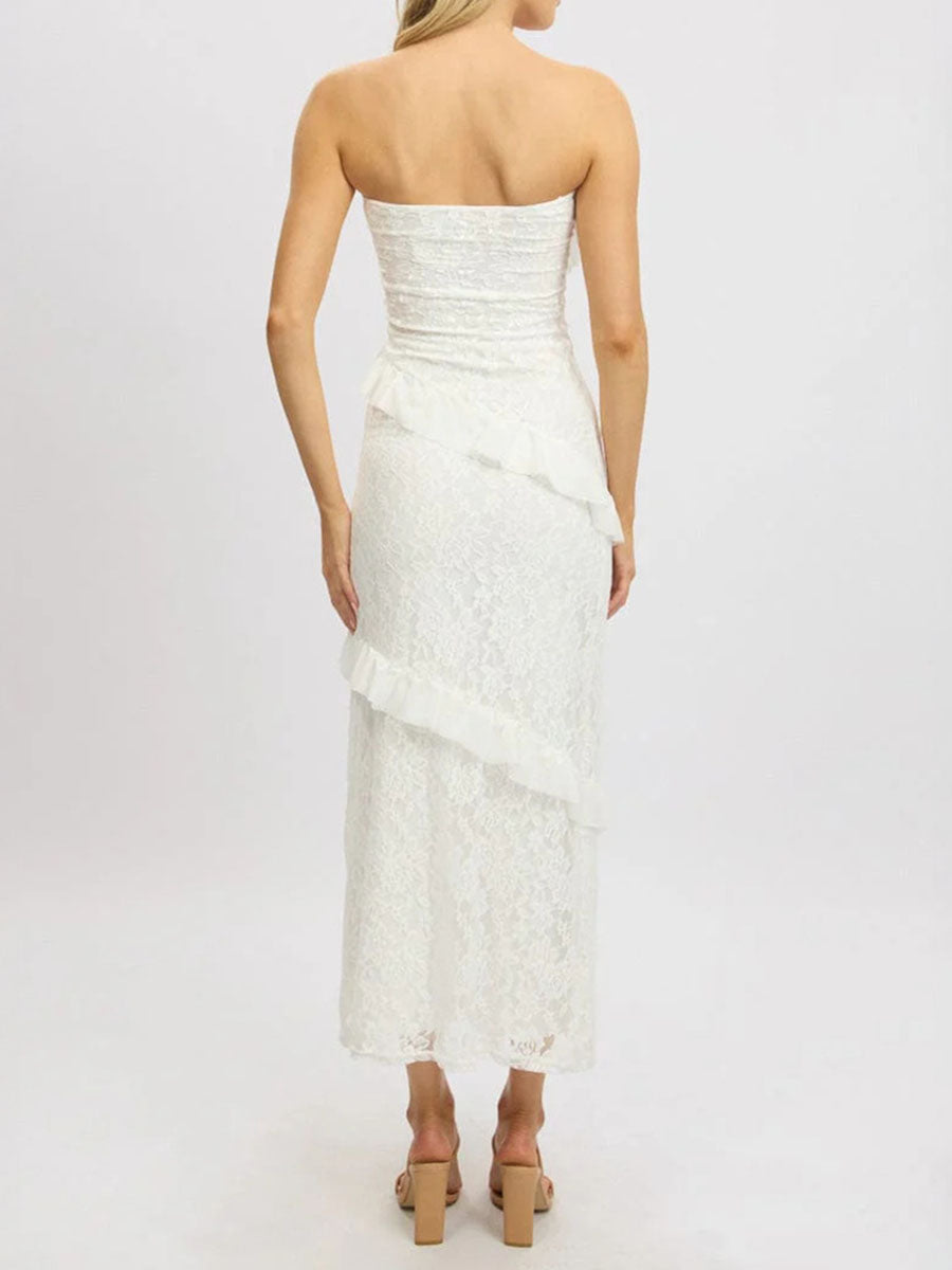 A-Line Bodycon Ruffled Solid Color Split-Joint Tube Midi Dresses