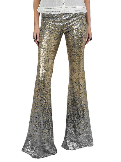 Pantalon évasé à jambe skinny, dégradé de couleurs contrastées, paillettes brillantes 