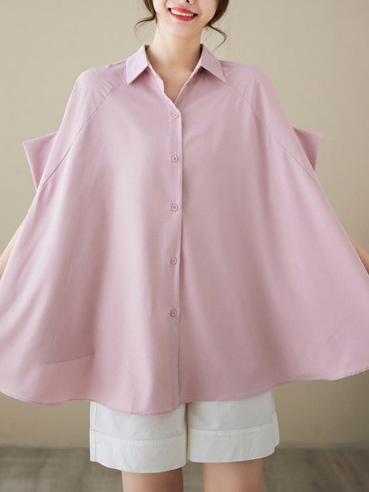 Chemises amples à manches courtes et revers de couleur unie 