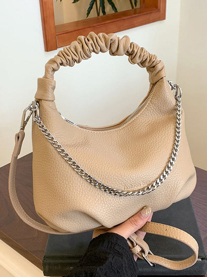 Chains Pleated Solid Color Zipper Crossbody Bags Handbags