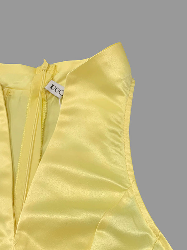 A-Line Loose Belted Pleated Pockets Solid Color V-Neck Midi Dresses