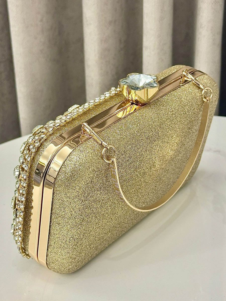 Irregularity Chains Geometric Lock Rhine Stones Shiny Crossbody Bags Evening Bags & Clutches