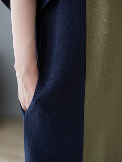 Robes mi-longues amples à manches mi-longues et col rond de couleur contrastée 