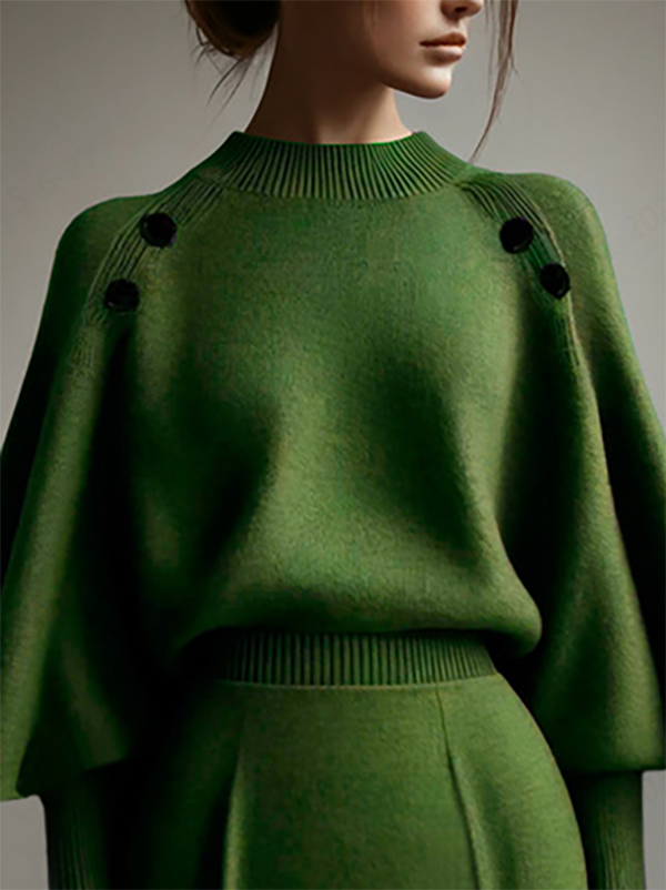 Long Sleeves Loose Buttoned Solid Color Mock Neck Pullovers Sweater Tops