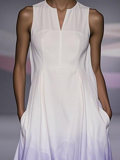 A-Line Loose Floral Printed Gradient Split-Joint V-Neck Maxi Dresses