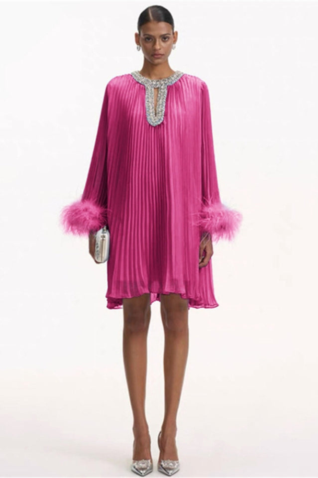 Gabrielle Diamante Feathered Pleated Mini Dress