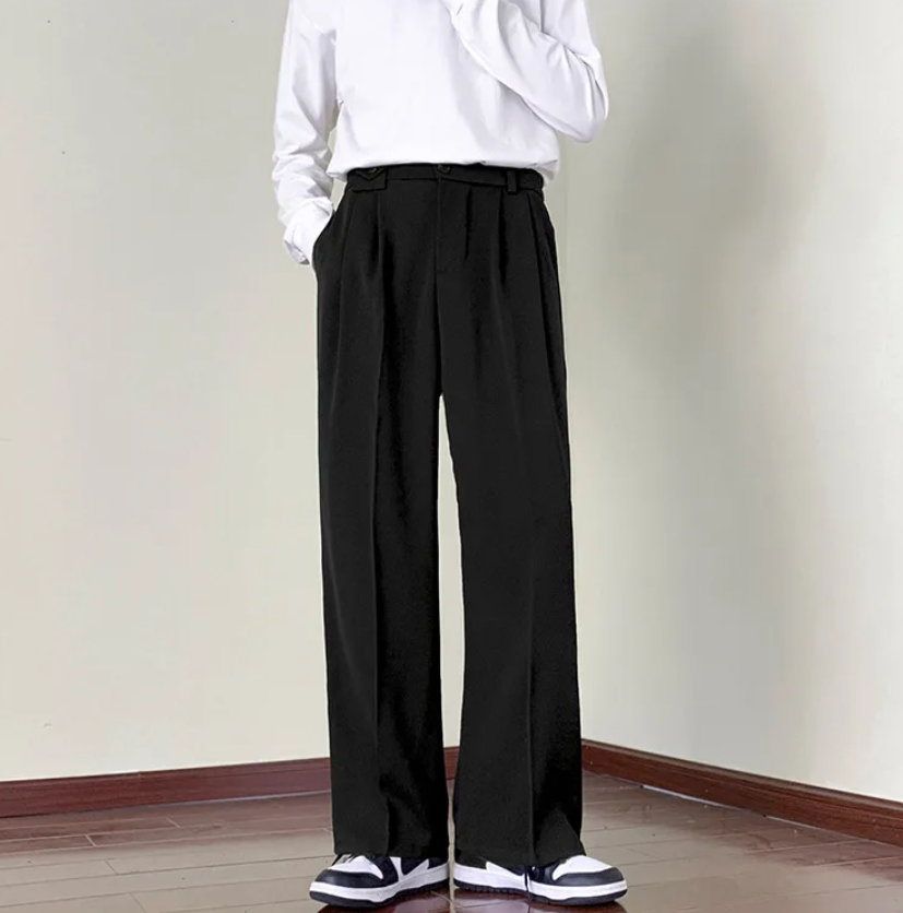 Men Plain Wide Leg Dress Pants | Business Casual Pants | Slim-Fit Trousers