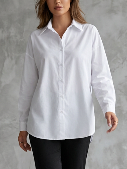 Long Sleeves Loose Buttoned Solid Color Split-Back Lapel Blouses&Shirts Tops