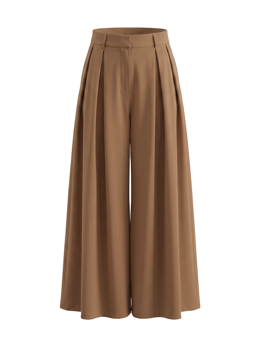 Solid Color Pleated Wide Pants Wide Leg Pants