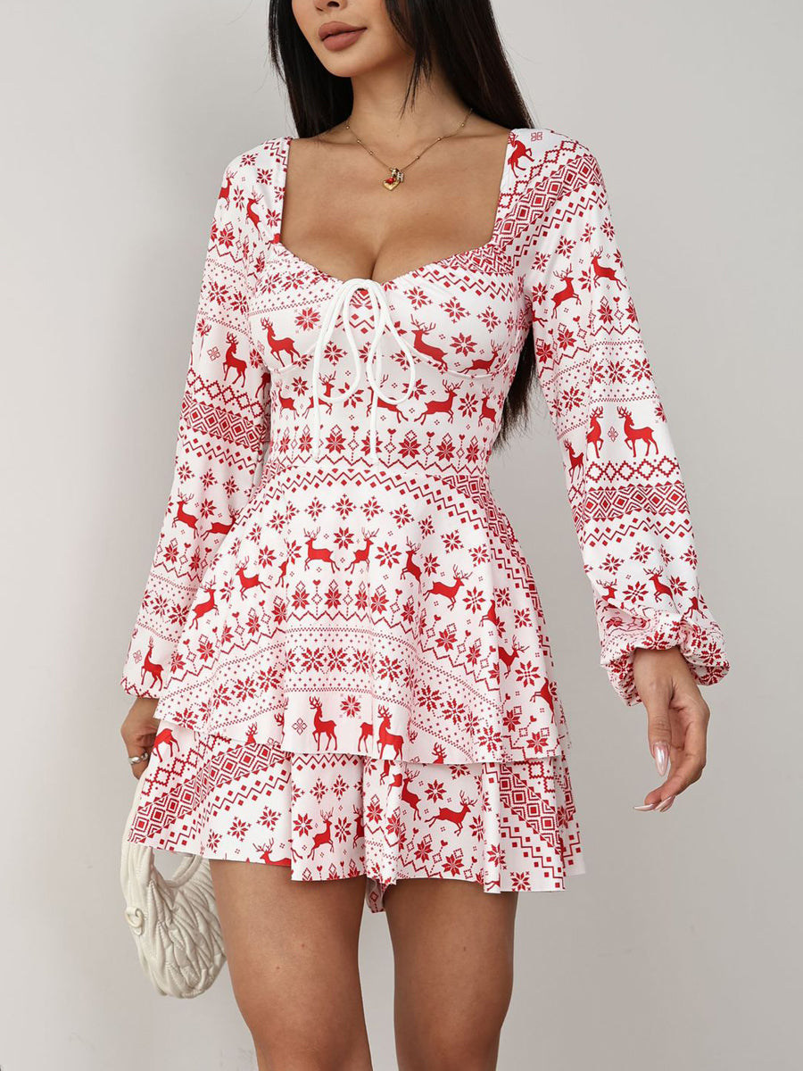 A-Line High Waisted Backless Double Layered Drawstring Elasticity Pleated Square-Neck Rompers