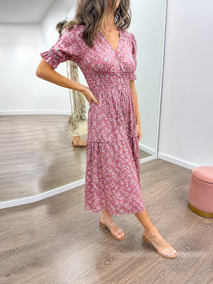 Tied Split-Joint Polka-Dot Pleated Elasticity Contrast Color Buttoned Short Sleeves Plus Size V-neck Midi Dresses