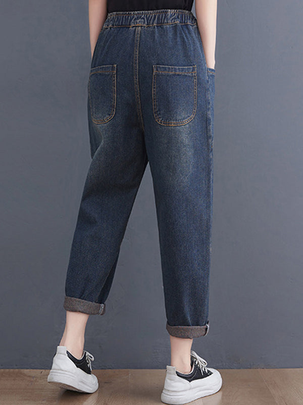 Artistic Retro Loose Elasticity Jean Pants
