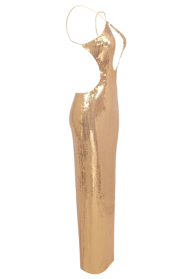 Halter Sequin Backless Maxi Dress
